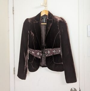 LAUNDRY BY SHELLI SEGAL DEEP BURGUNDY/ BROWNISH VELVET JACKET SIZE 4